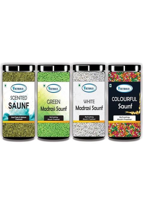 Victuals Combo Of 4 Mukhwas | Scented Saunf, Colourful Saunf, White Madrasi Saunf, Green Madrasi Saunf Mouth Freshener&nbsp;&nbsp;(4 X 100 G)