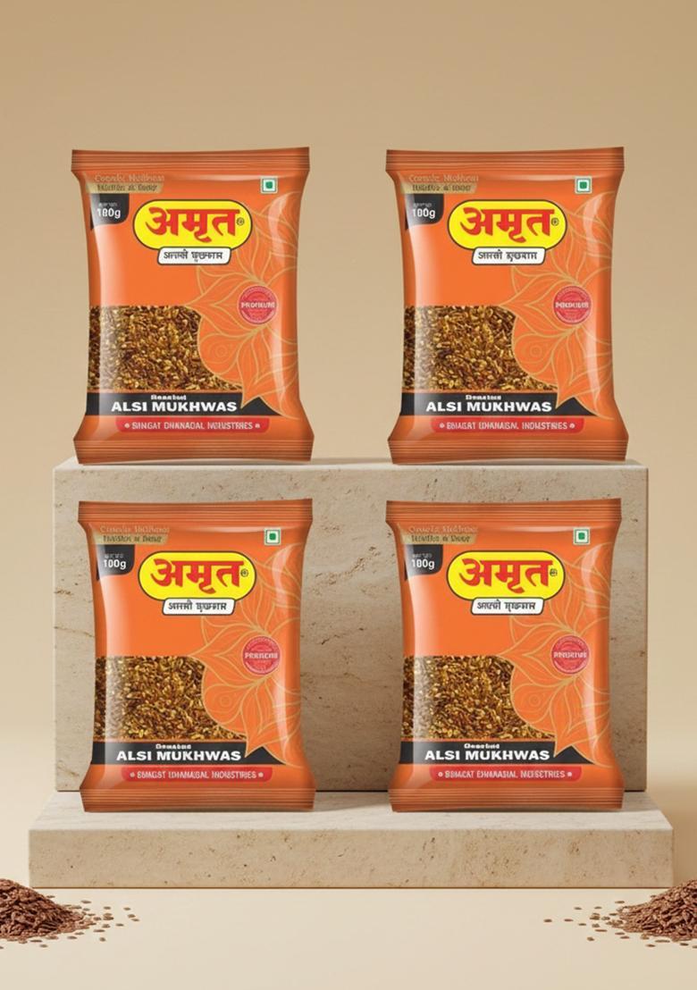 Amrut Roasted Alsi Mukhwas Digestive Crunchy And Tasty Mouth Freshener (4 X 100 G)
