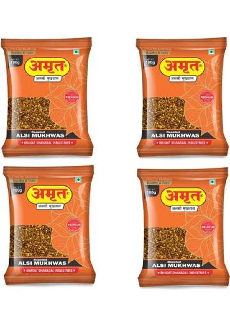 Amrut Roasted Alsi Mukhwas Digestive Crunchy And Tasty Mouth Freshener (4 X 100 G)