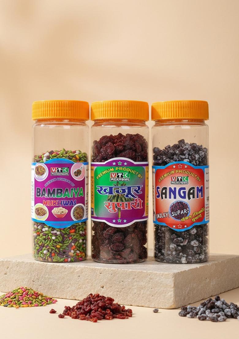 Vtc Ayurvedic And Natural Bambaiya Mix Mukhwas Or Soft Sweet Mint Gulab Supari Supari Mouth Freshener (3 X 200 G)