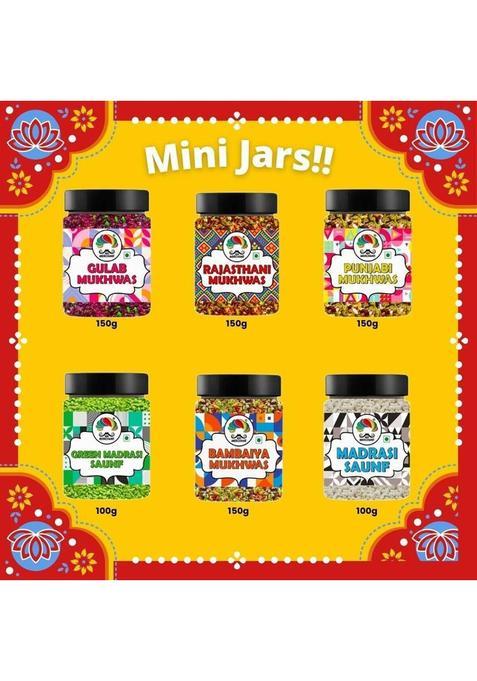 Mr. Merchant Mukhwas Mouth Freshener Trial Pack Combo (Pack Of 6) (Rajasthani Mukhwas 150G, Bambaiya Mukhwas 150G, Gulab Mukhwas 150G, Madrasi Saunf 100G, Green Madrasi Saunf 100G, Punjabi Mukhwas 150G) Gift Combo Sweet Mint Mouth Freshener&nbsp;&nbsp;(6 X 1 Pieces