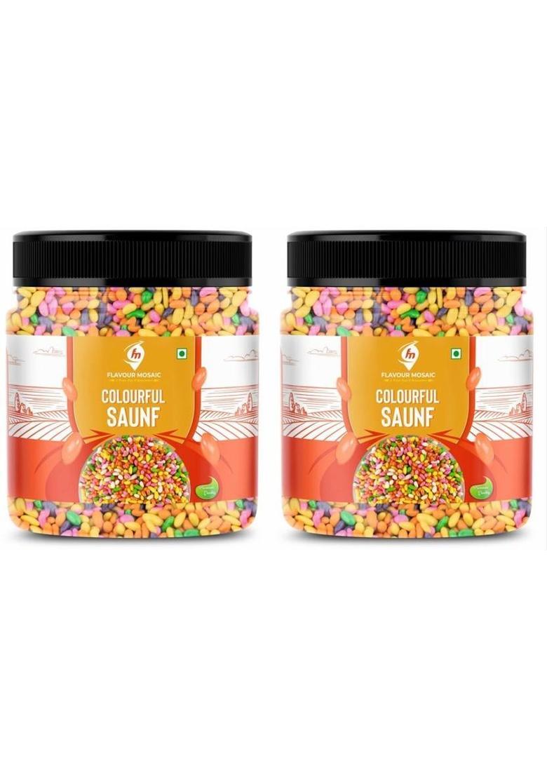 Flavour Mosaic Coloured Saunf 800G | Sweet Fennel Seeds, Mukhwas, Digestive (Pack Of 2) Sweet Mouth Freshener (2 X 400 G)