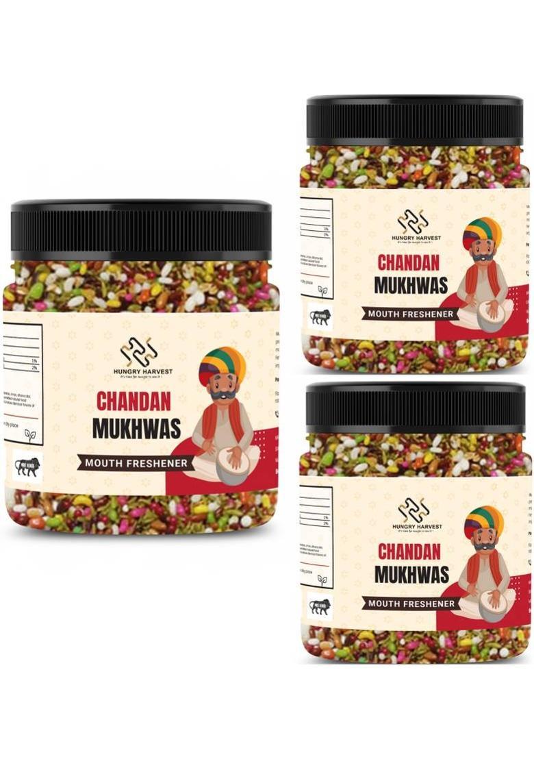 Hungry Harvest Chandan Mukhwas Mix Saunf Mukhwas After Meal| Jar Pack Mukhwas Mouth Freshener (3 X 300 G)