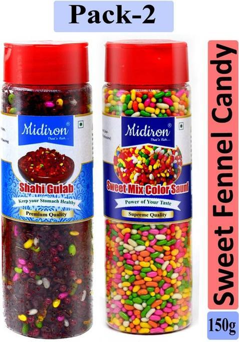 Midiron Mukhwas Pack 2, Shahi Gulab & Mix Sweet Colorful Saunf Mukhwas (150 Gm Each) Gulab Mouth Freshener&nbsp;&nbsp;(2 X 150 G)