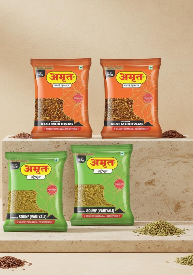 Amrut Alsi & Saunf Mukhwas Digestive Crunchy And Tasty Mouth Freshener (4 X 100 G)