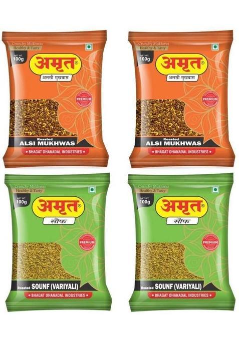 Amrut Alsi & Saunf Mukhwas Digestive Crunchy And Tasty Mouth Freshener&nbsp;&nbsp;(4 X 100 G)