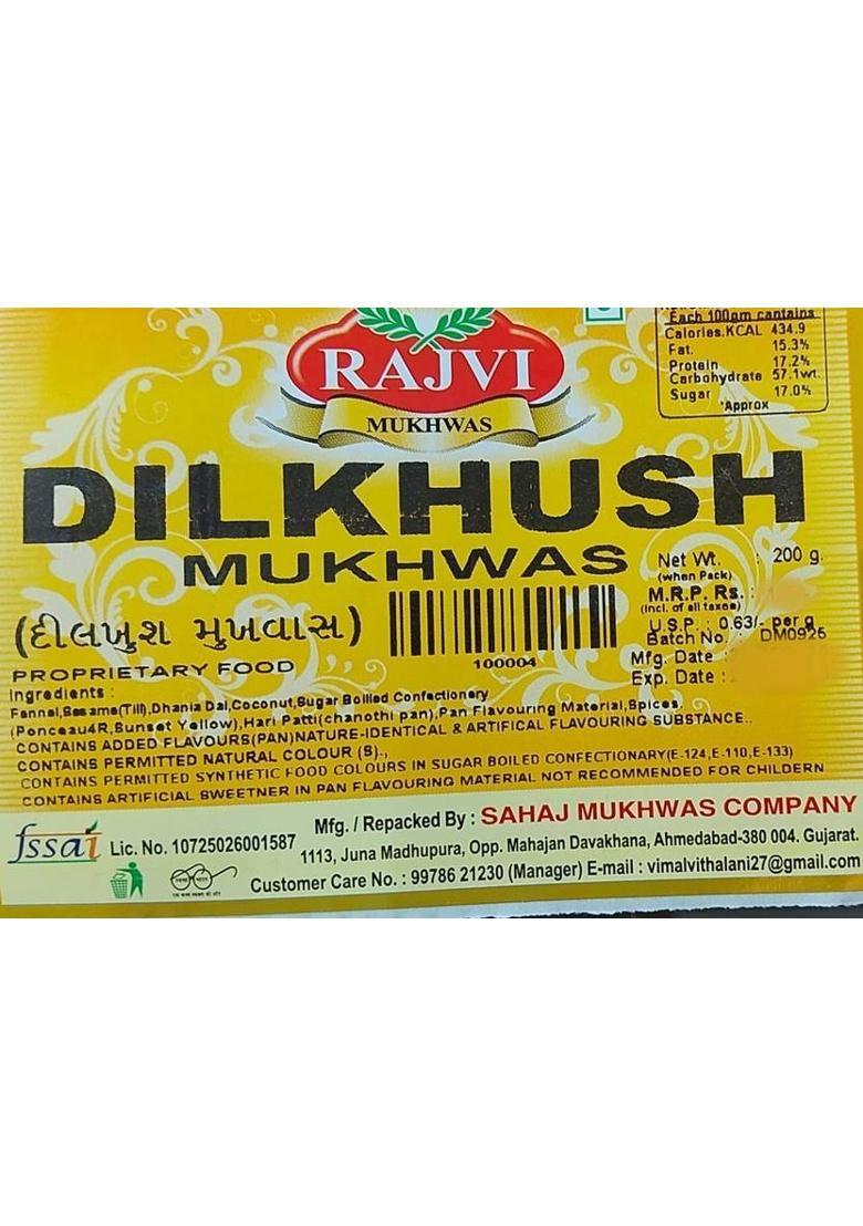 Rajvi Dilkhush Mukhwas Mouthfreshner, Mukhwas, Digestive, Sauf Mouth Freshener (200 G)