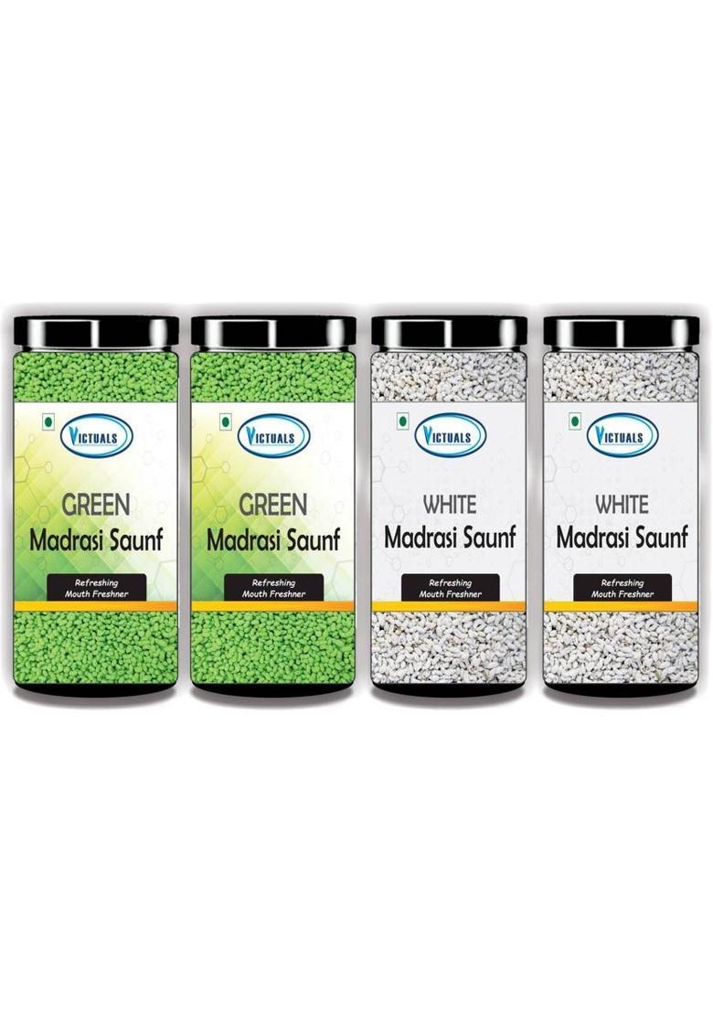 Victuals Green & White Madrasi Saunf 800G | Peppermint Saunf | Mukhwas | Mouth Freshner | Peppermint Mouth Freshener (4 X 200 G)