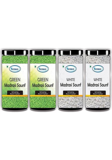Victuals Green & White Madrasi Saunf 800G | Peppermint Saunf | Mukhwas | Mouth Freshner | Peppermint Mouth Freshener (4 X 200 G)