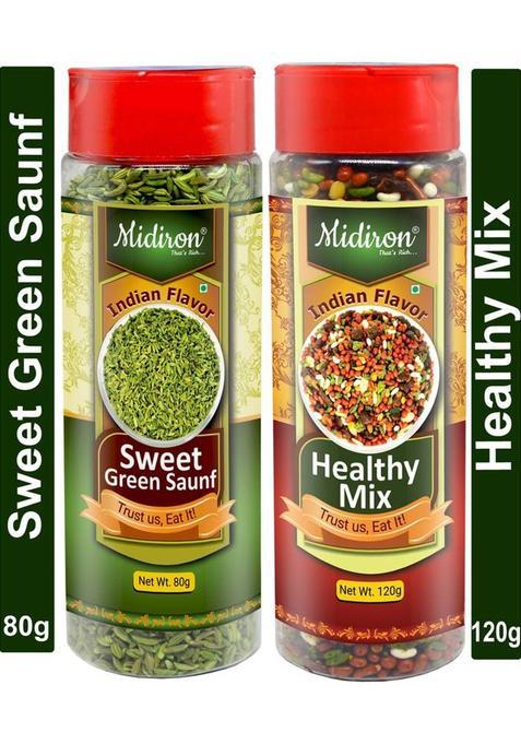 Midiron Healthy Mix Mukhwas & Sweet Green Saunf, Mouth Freshener, Good For Immunity & Digestion (200 G) Gulkand, Saunf Mouth Freshener&nbsp;&nbsp;(2 X 100 G)