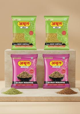 Amrut Roasted Saunf & Gujarati Mukhwas Traditional Indian Mouth Freshener Combo Mouth Freshener&nbsp;&nbsp;(4 X 200 G)