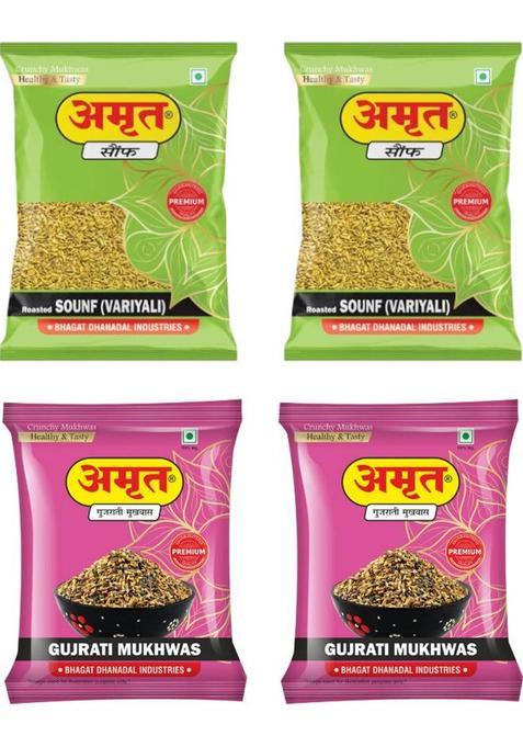 Amrut Roasted Saunf & Gujarati Mukhwas Traditional Indian Mouth Freshener Combo Mouth Freshener&nbsp;&nbsp;(4 X 200 G)