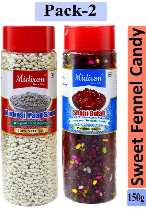 Midiron Mukhwas Pack 2, Madrasi Paan & Shahi Gulab Mukhwas (150 Gm Each) Paan, Gulab Mouth Freshener  (2 X 150 G)