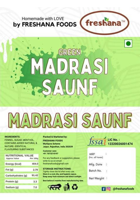 Freshana Green Madrasi Peppermint Saunf Mukhwas Pure And Premium Mouth Freshener Mint Mouth Freshener (2 X 200 G)
