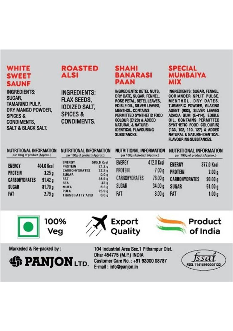 Swad Mumbaiya Mix, White Sweet Saunf, Roasted Alsi, Banarasi Paan Mukhwas Mouth Freshener, 4 Bottles, 460G Mouth Freshener (4 X 115 G)