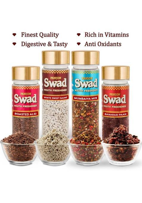 Swad Mumbaiya Mix, White Sweet Saunf, Roasted Alsi, Banarasi Paan Mukhwas Mouth Freshener, 4 Bottles, 460G Mouth Freshener (4 X 115 G)