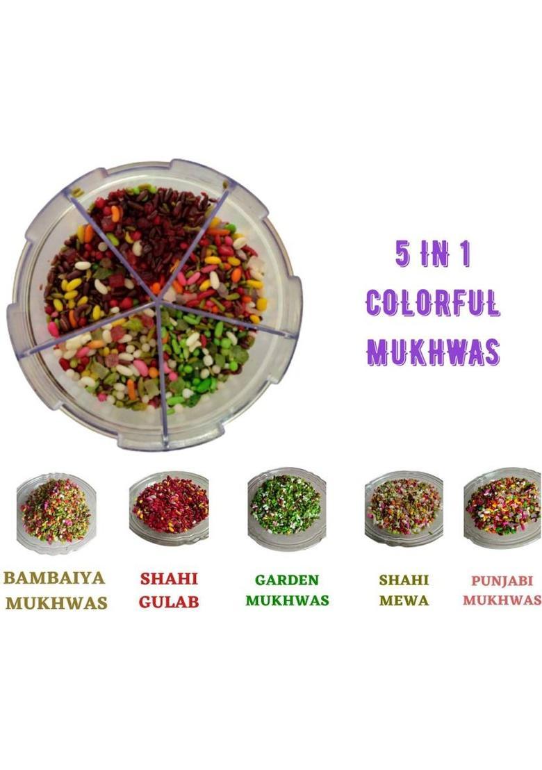 Feed Fresh 5 In 1 Premium Mouthfreshner Bambaiya Mukhwas, Shahi Gulab, Garden Mukhwas, Shahi Mewa, Punjabi Mukhwas Mouth Freshener (300 G)