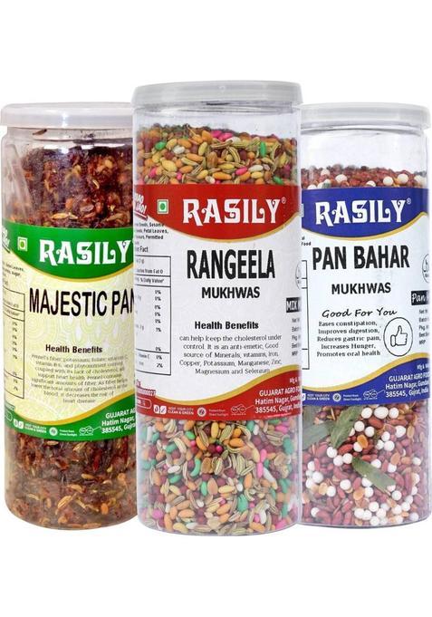 Rasily Majestic Pan , Pan Bahar & Rangeela Mukhwas Combo Pan, Pan Mukhwas, Sweet And Salted Mix, Coriander Seeds, Calcutta Pan, Fennel Mouth Freshener&nbsp;&nbsp;(3 X 216.67 G)
