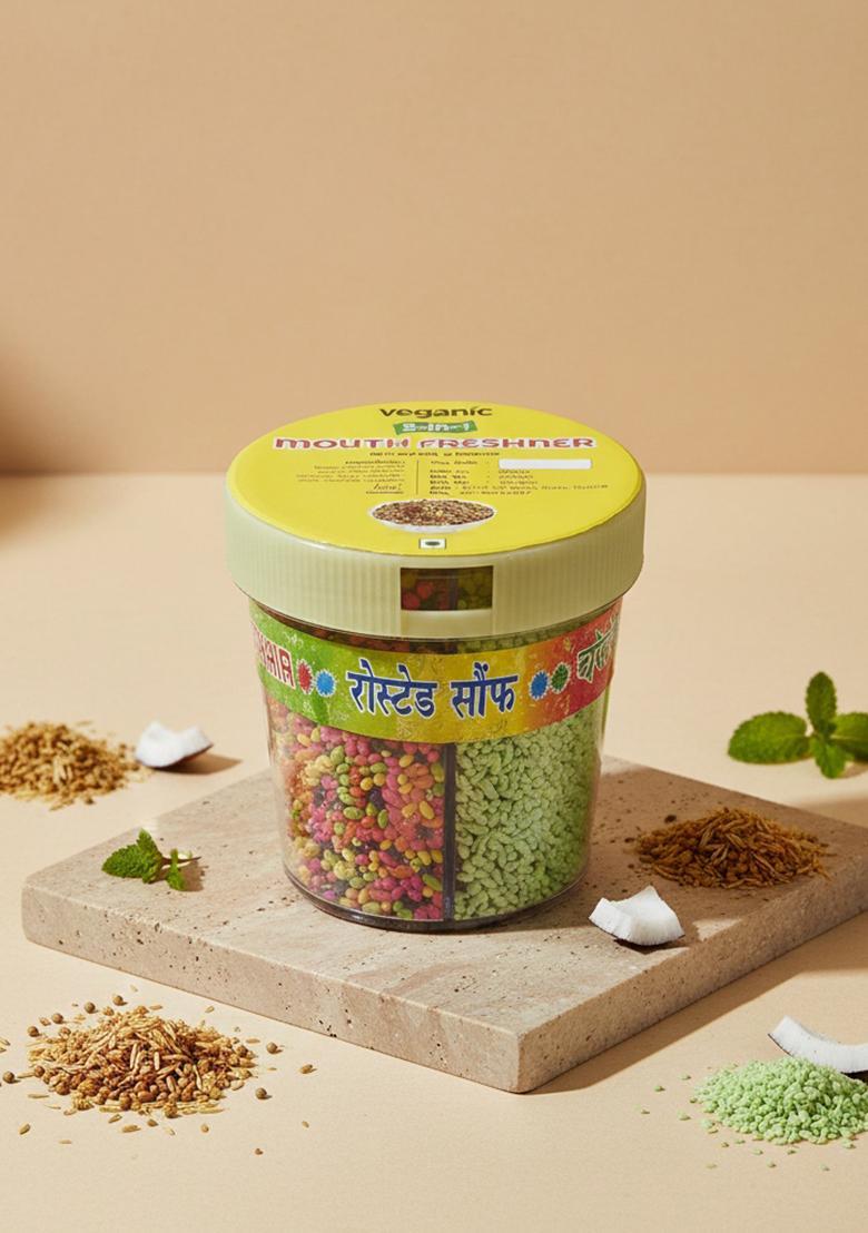 Veganic 5 In 1 Mouth Freshner Green Saunf, Mint Saunf, Shahi , Chandan Mukhwas, Roasted Fennel Seeds | Digestive After Meal Freshener Mint Mouth Freshener Mint Mouth Freshener (300 G)