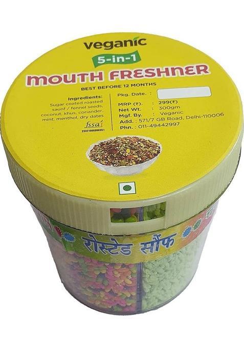 Veganic 5 In 1 Mouth Freshner Green Saunf, Mint Saunf, Shahi , Chandan Mukhwas, Roasted Fennel Seeds | Digestive After Meal Freshener Mint Mouth Freshener Mint Mouth Freshener (300 G)