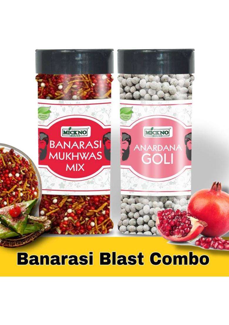 Mickno Organics Combo Of 2 Banarasi Mukhwas Mix & Anardana Goli, Digestive , Saunf, Sour, Sweet Mouth Freshener&nbsp;&nbsp;(2 X 150 G) - Indya