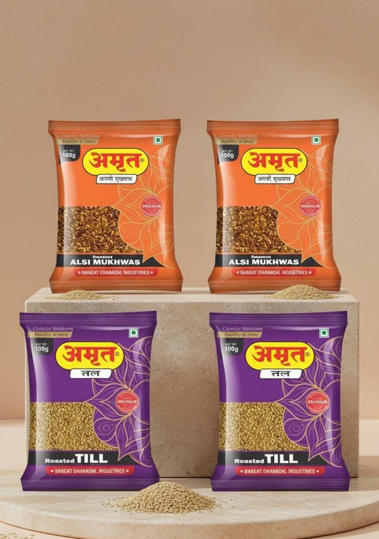 Amrut Alsi & Till Mukhwas Digestive Crunchy And Tasty Mouth Freshener (4 X 100 G)