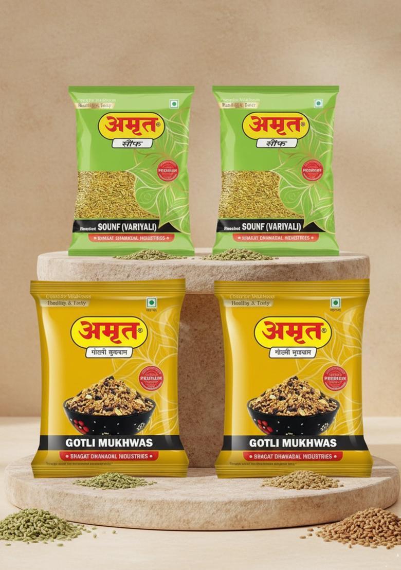 Amrut Roasted Saunf & Gotli Mukhwas Traditional Indian Mouth Freshener Combo Mouth Freshener (4 X 200 G)