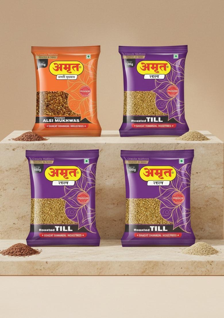 Amrut Alsi & Till Mukhwas Salty Coriander Seeds Digestive Crunchy & Tasty Mouth Freshener (4 X 100 G)