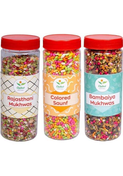 Chefast Bombaiya Mukhwas, Rajsathani Mukhwas & Colored Saunf Pack Of 3 Sweet Mouth Freshener&nbsp;&nbsp;(3 X 236.67 G)