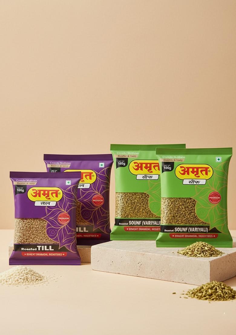 Amrut Till & Saunf Mukhwas Digestive Crunchy And Tasty Mouth Freshener (4 X 100 G)