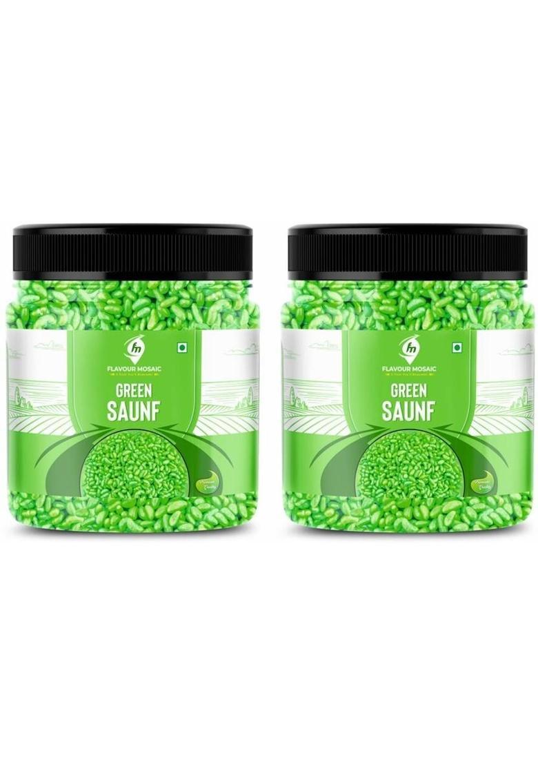 Flavour Mosaic Green Saunf Mukhwas | Sugar Coated Sweet Fennel Seeds Sweet Mouth Freshener (2 X 400 G)