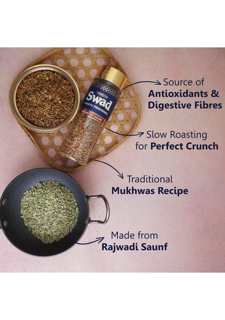 Swad Roasted Saunf Rajasthani Mukhwas Mouth Freshener (100% Natural & Digestive), 2 Bottles, 120G Roasted Saunf Rajasthani Mukhwas Mouth Freshener (100% Natural & Digestive) Mouth Freshener (2 X 60 G)