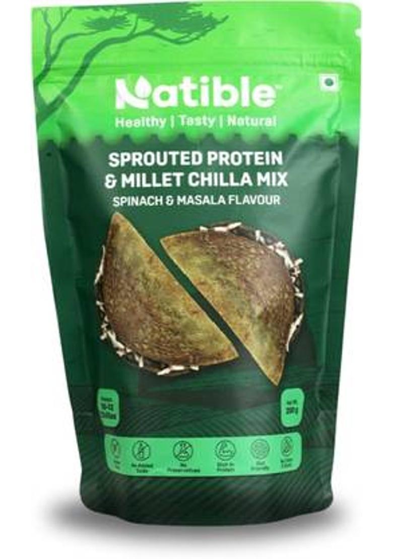 Natible Sprouted Protein &Sprouted Millet Chilla Dosa Mix Spinach & Masala Flavour 200 G