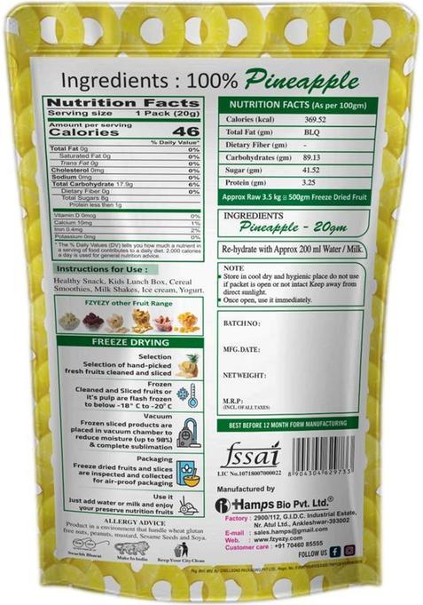 Fzyezy Freeze Dried|Healthy|Organic|Dehydrated Pineapple Powder Pack-4(50Gm) 200 G