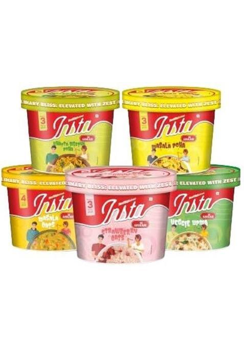 Insta Ahaar Trial Pack Of Masala Poha, Khatta Meetha Poha, Upma, Strawbery Oats, Masala Oats 350 G&nbsp;&nbsp;(Pack Of 5)