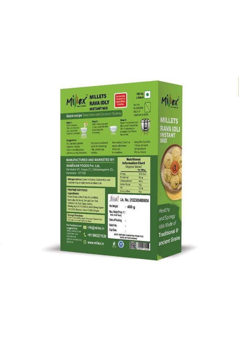 Millex Millets Rava Idli Instant Mix 400G (Pack Of 2), Natural & Healthy Breakfast Mix. 400 G (Pack Of 2)