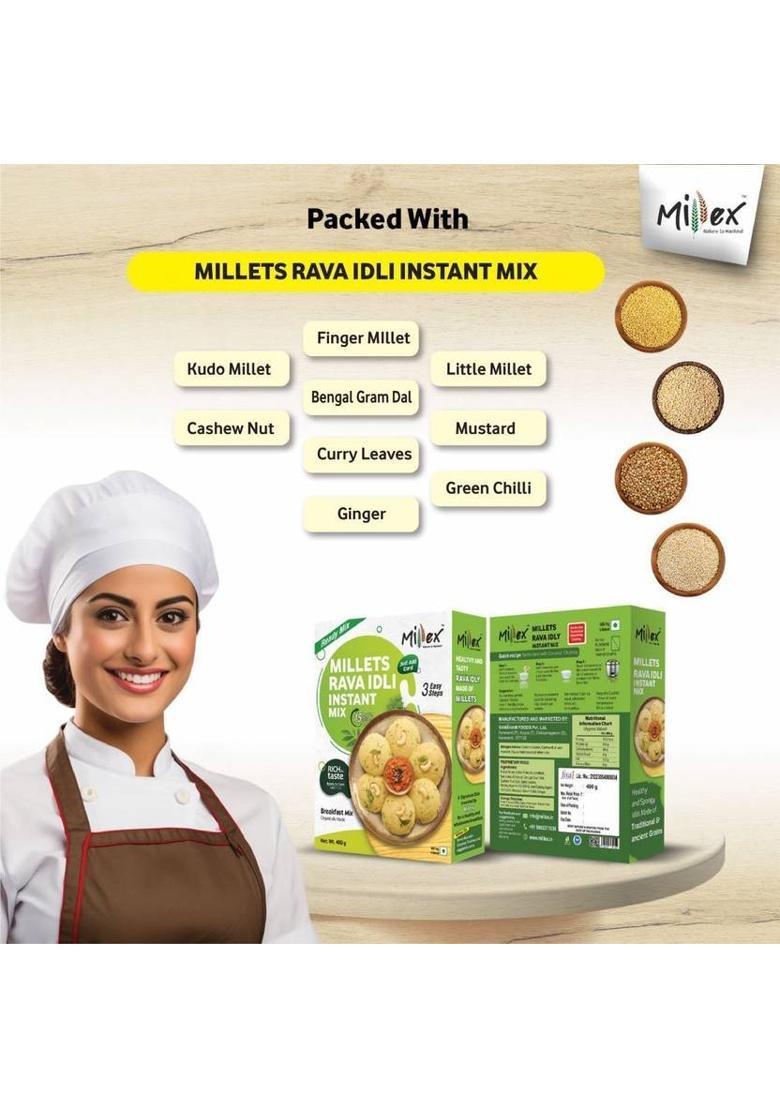 Millex Millets Rava Idli Instant Mix 400G (Pack Of 2), Natural & Healthy Breakfast Mix. 400 G (Pack Of 2)
