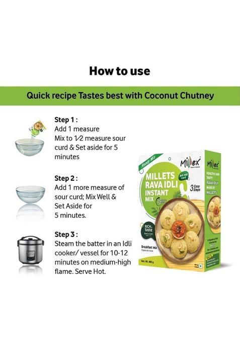 Millex Millets Rava Idli Instant Mix 400G (Pack Of 2), Natural & Healthy Breakfast Mix. 400 G (Pack Of 2)