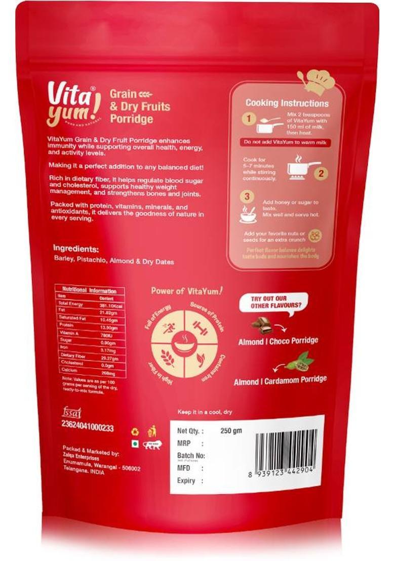 Vitayum Grain & Dry Fruits Instant Porridge With Dry Dates, Almonds & Pistachios 250 G