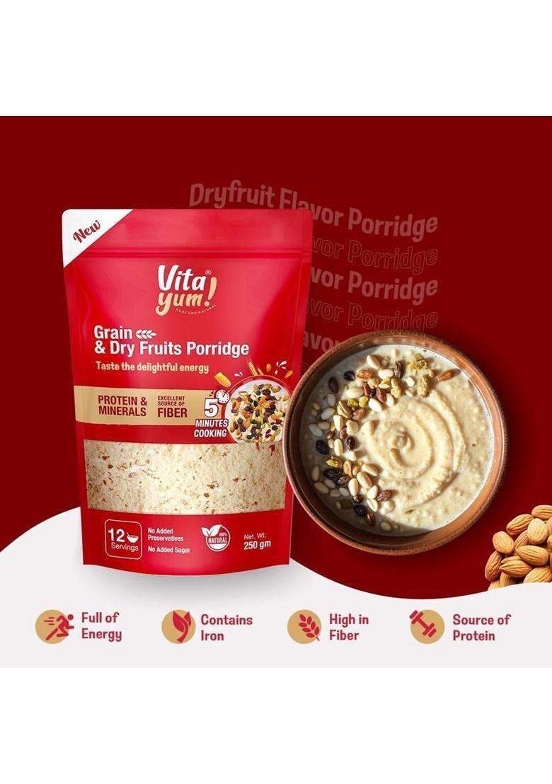 Vitayum Grain & Dry Fruits Instant Porridge With Dry Dates, Almonds & Pistachios 250 G