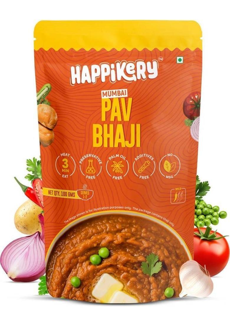 Happikery Ready To Eat Pav Bhaji (Veg-Mix, 1-2 Servings). Ready To Eat In 3 Mins (100 G)
