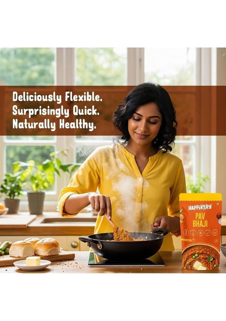 Happikery Ready To Eat Pav Bhaji (Veg-Mix, 1-2 Servings). Ready To Eat In 3 Mins (100 G)