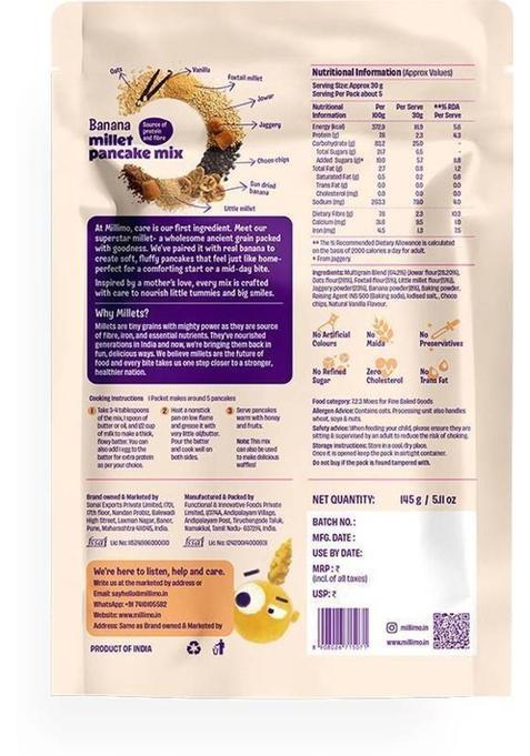 Millimo Banana Millet Pancake Mix | High Protein & Fiber | Goodness Of Millets 290 G (Pack Of 2)