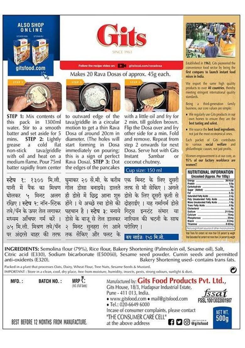 Gits Rava Dosa Instant Breakfast Mix 500 G