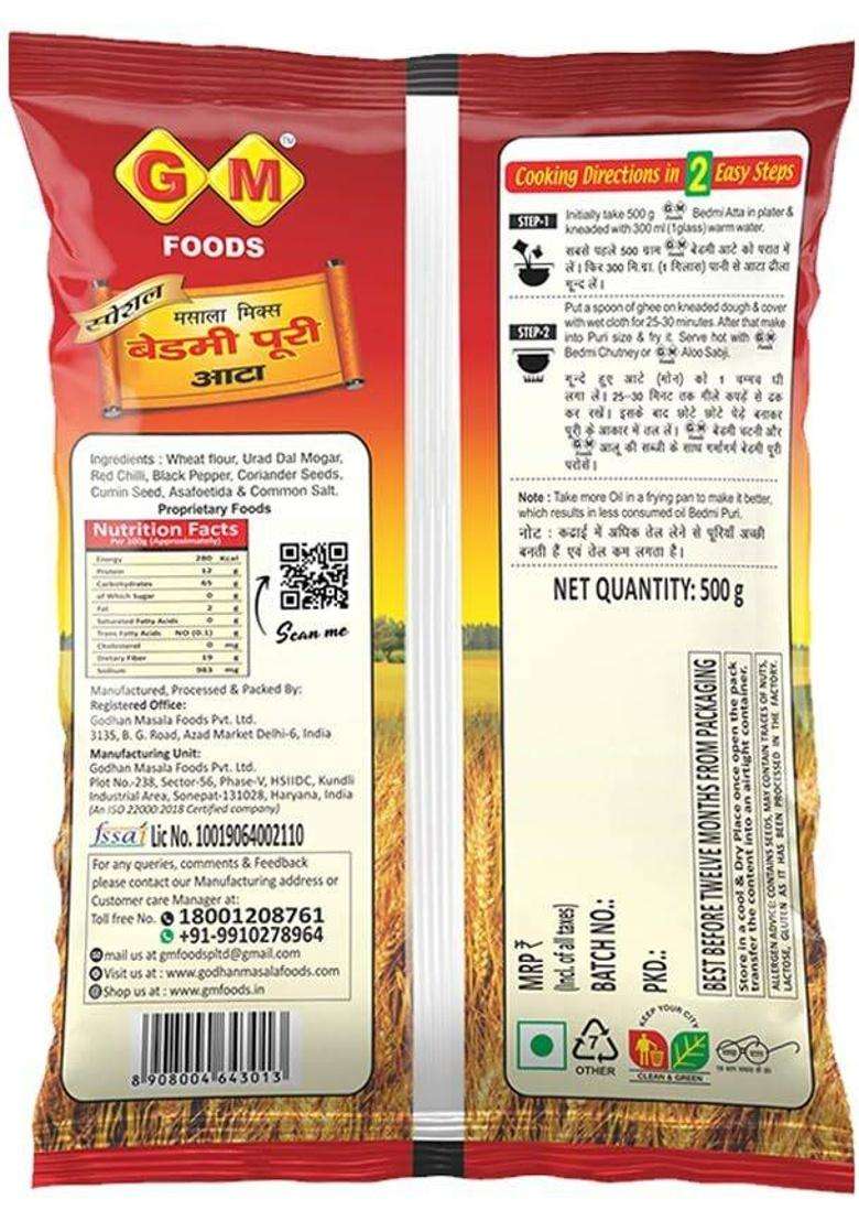 Gm Foods Instant Ready To Cook Bedmi Poori Mix|500G Healthy And Tasty Puri Atta 500 G - Indya