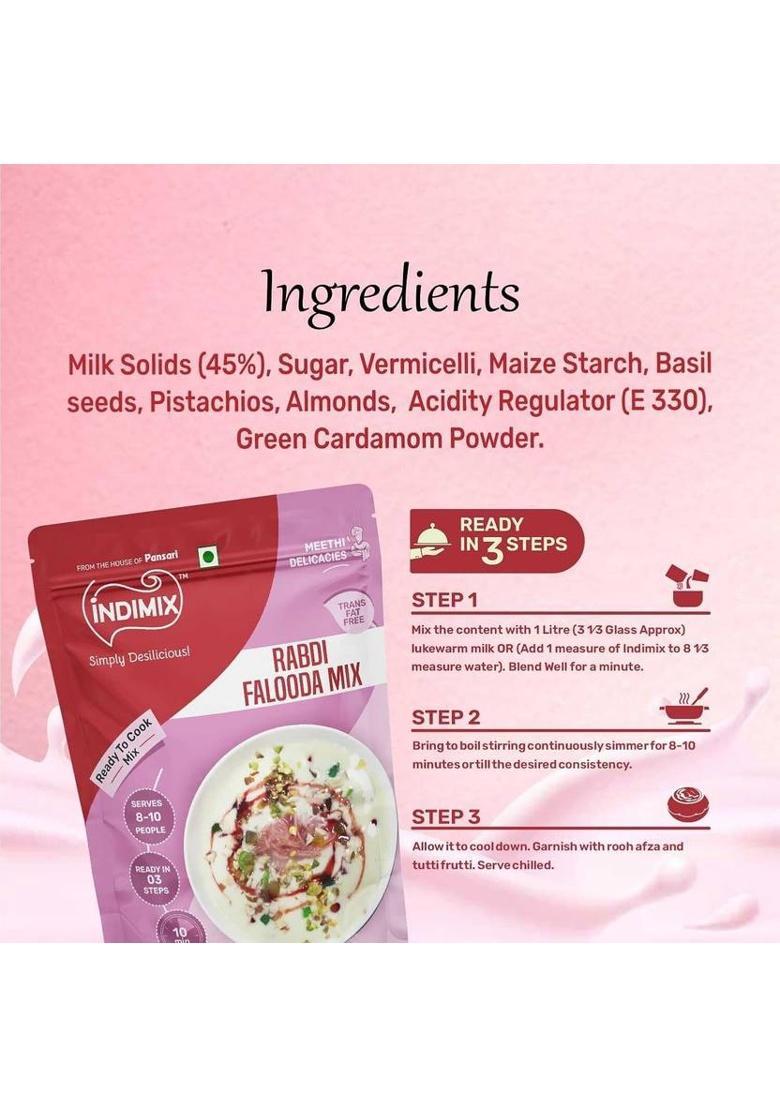 Indimix Instant Ready To Cook Rabdi Faluda Mix | Ready In 3 Steps | Healthy & Tasty 200 G