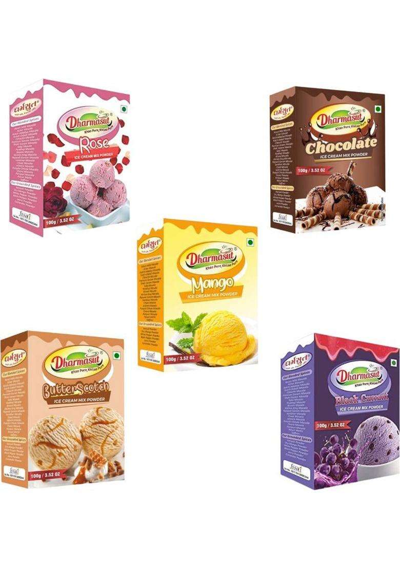 Dharmasut Rose + Chocolate + Mango + Butterscotch + Black Currant Ice Cream Powder 500 G&nbsp;&nbsp;(Pack Of 5) - Indya