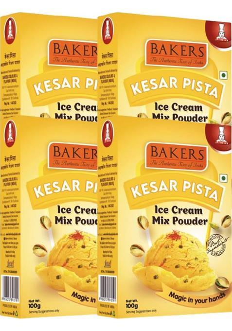 Bakers Kesar Pista Ice Cream Powder | 100% Veg | Classic & Delightful | Pack Of 4 400 G&nbsp;&nbsp;(Pack Of 4)