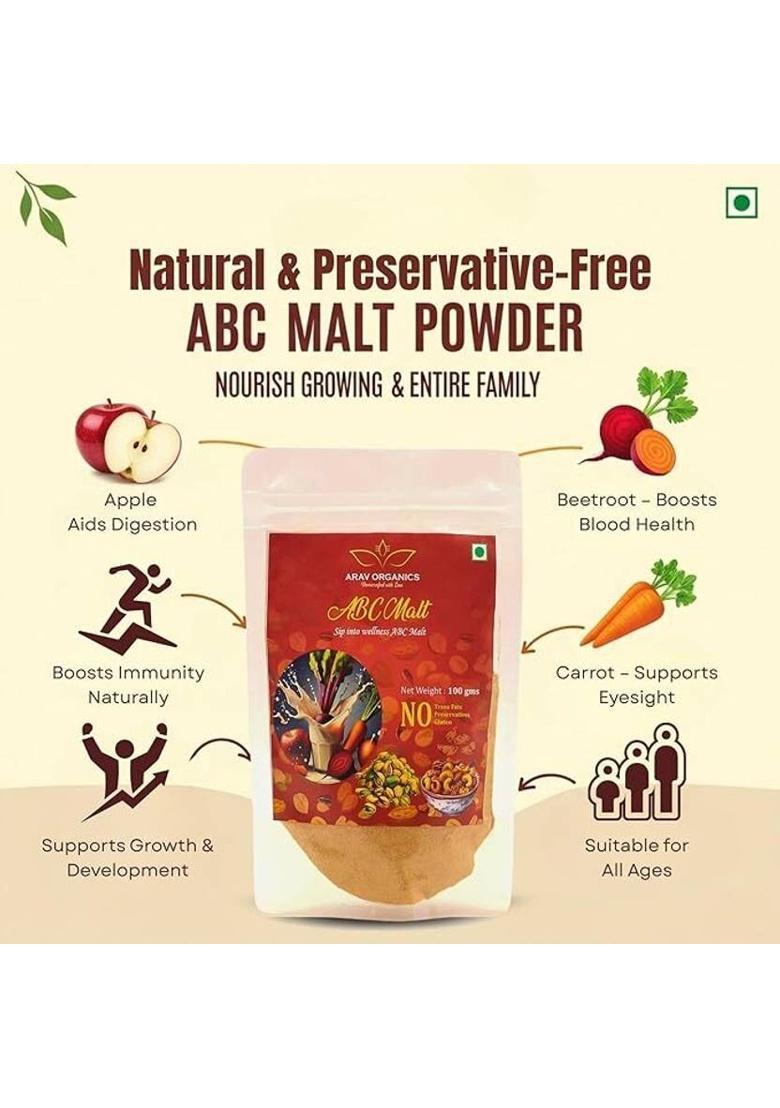 Arav Organics Abc Malt Powder | Vitamin-Rich Immunity Booster | No Artificial Additives, 100 G