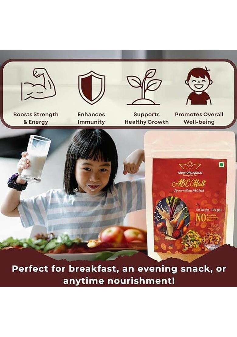 Arav Organics Abc Malt Powder | Vitamin-Rich Immunity Booster | No Artificial Additives, 100 G